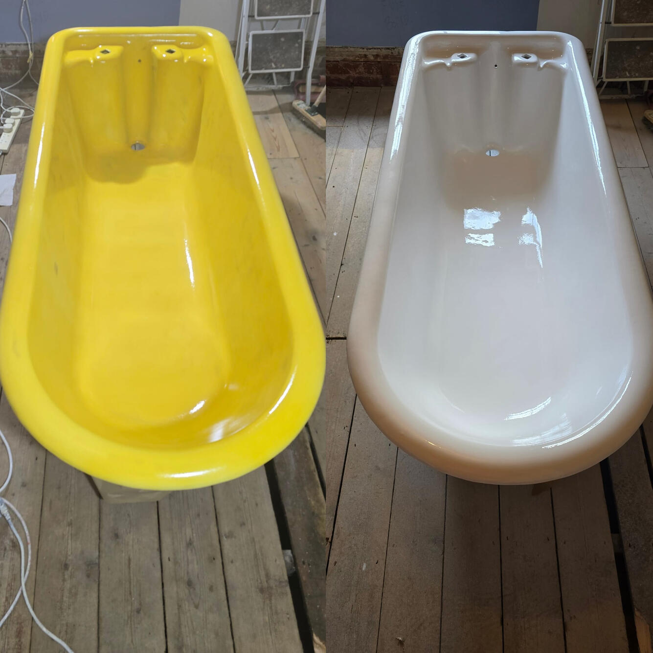 CAST IRON BATH RESURFACED BEFORE AND AFTER PHOTOS OF A CAST IRON ROLL TOP BATH RE-ENAMELLED greenham, Newbury