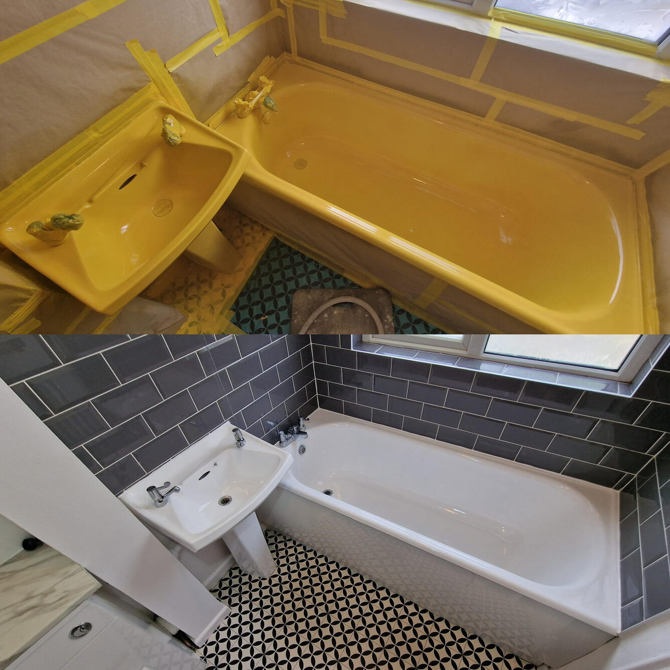 Before and after ceramic sink and steel bath re-enamelling in Newbury