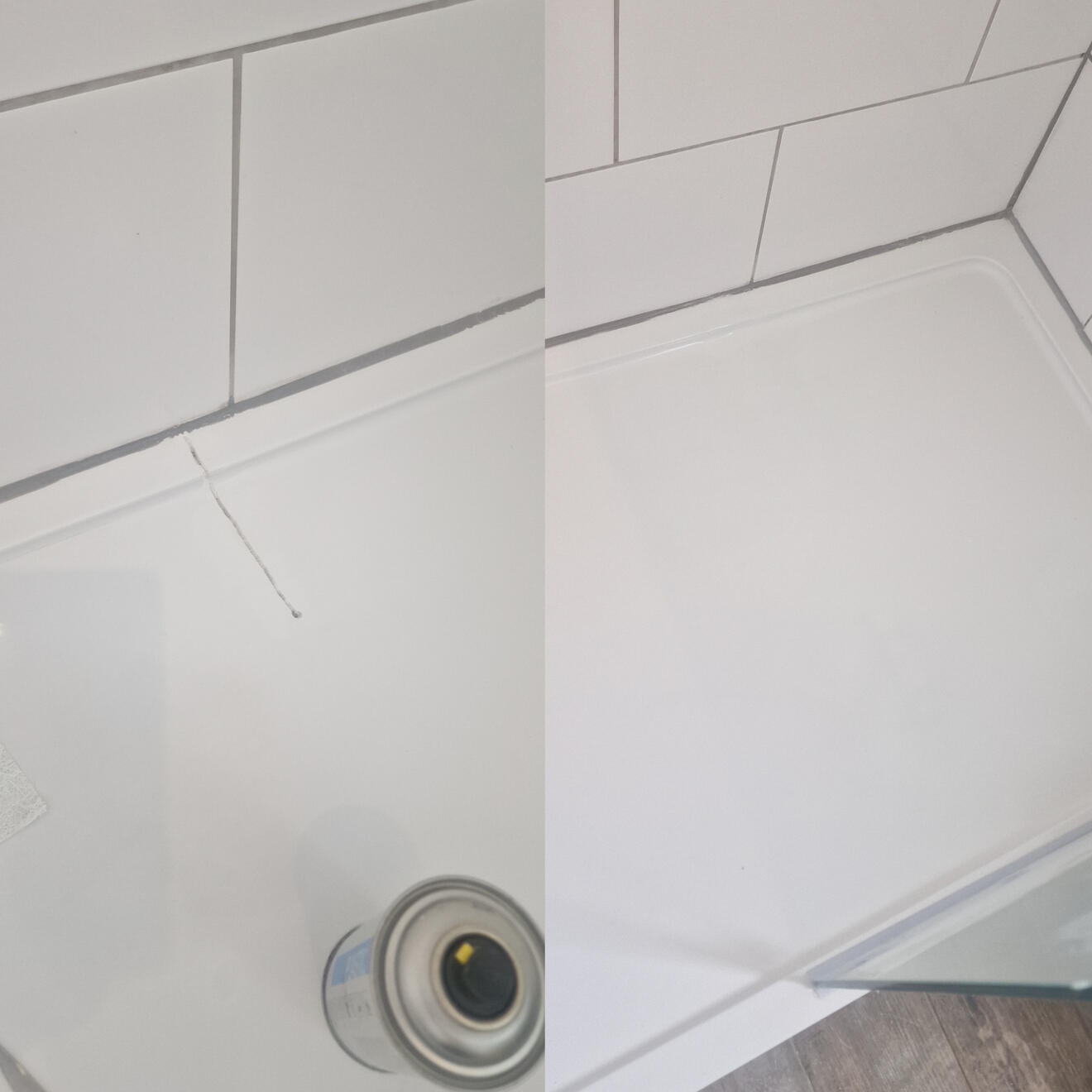 Shower tray crack repair Before and after stone resin shower tray crack repair in wash common, Newbury