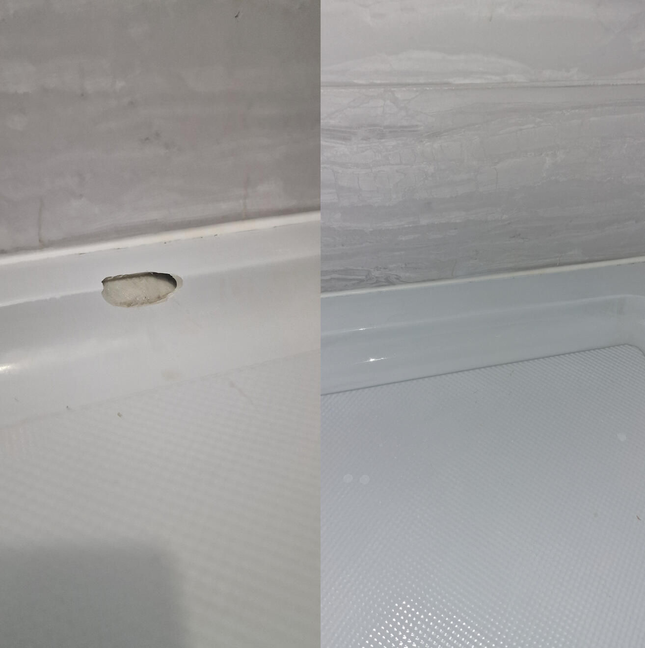 Before and after pictures of a shower Tray repair in Newbury